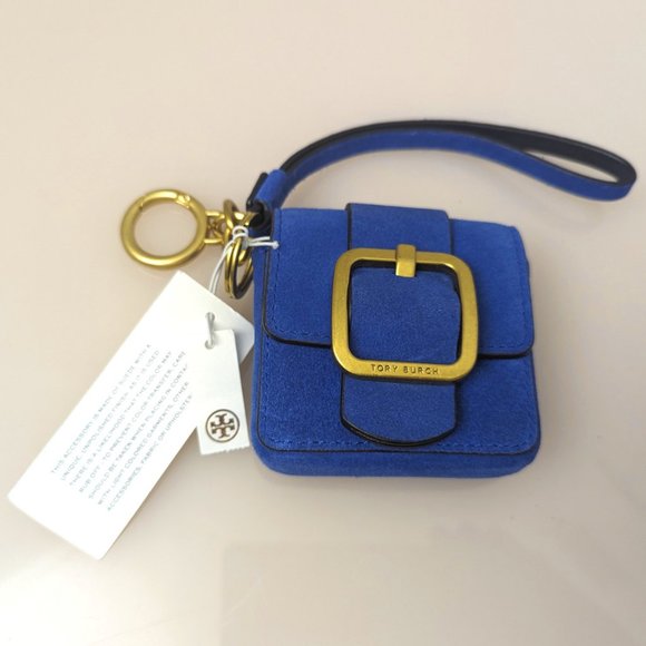 Tory Burch $128 SAWYER MINI BAG KEY FOB CHARM Blue Dahlia Suede - Picture 6 of 8